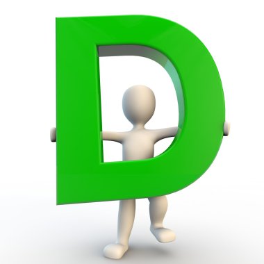 Yeşil harfi d holding 3d insan karakteri