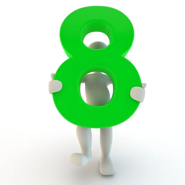 Personaje humano 3D con número verde 8 —  Fotos de Stock