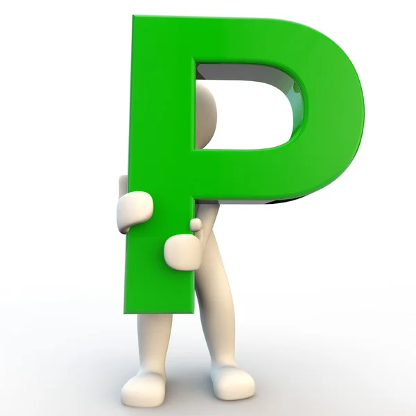 3D-s emberi jellem gazdaság zöld levél, P — Stock Fotó