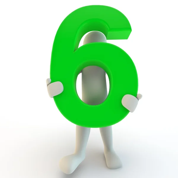 3D human character holding green number 6 — Stock Photo, Image