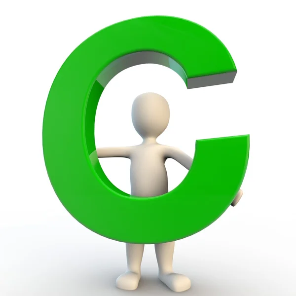 緑文字 c を保持している人間の 3 d の文字 ロイヤリティフリーのストック画像