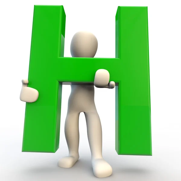 3D mänskliga karaktären holding grön bokstaven h Stockfoto