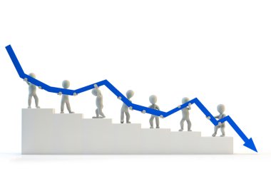 3d insan karakterleri düşen mavi ok holding