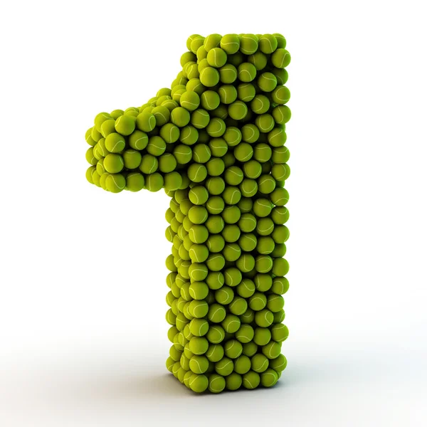 3D number one made from tennis balls — Stock Photo, Image