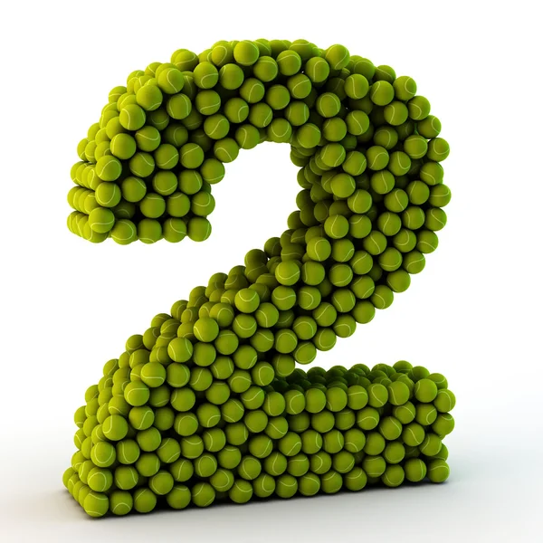 3D number two made from tennis balls — Stock Photo, Image