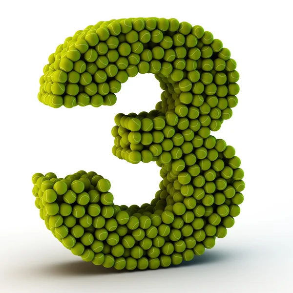 3D numero tre fatto da palline da tennis — Foto Stock
