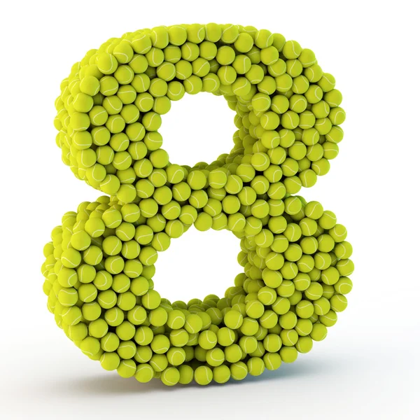 3D číslo osm z tenisové míčky — Stock fotografie