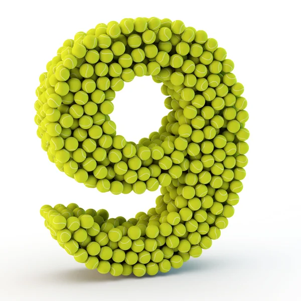 3D número nove feito de bolas de tênis — Fotografia de Stock
