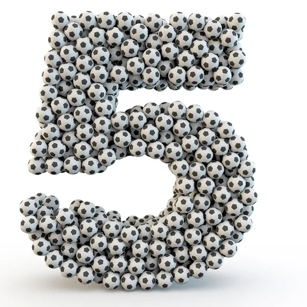 3D number five made from football balls — Stock Photo, Image