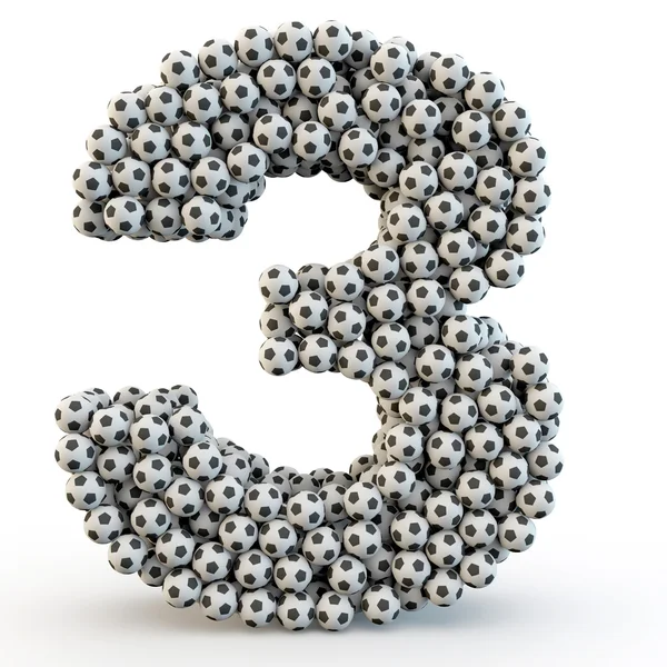 3D-s szám három készült Labdarúgási labdák — Stock Fotó