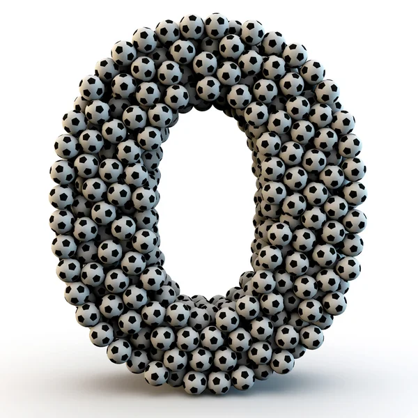 Número 3D cero hecho de pelotas de fútbol — Foto de Stock