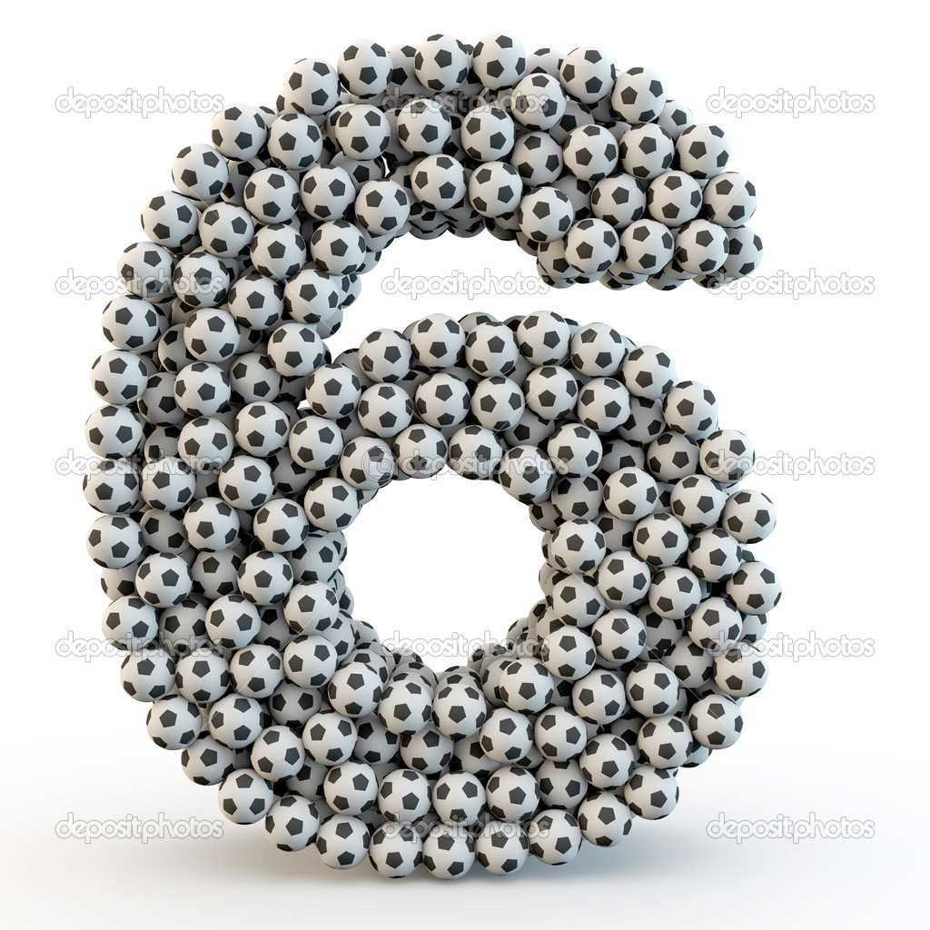 3D number six made from football balls