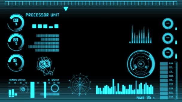 Fütüristik teknoloji arabirimi bilgisayar verileri ekranı — Stok video