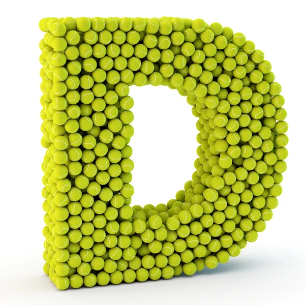 3D letra D hecha de pelotas de tenis — Foto de Stock