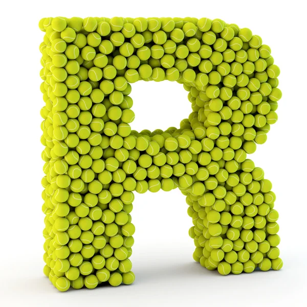 3d litery r wykonane z piłek tenisowych — Zdjęcie stockowe
