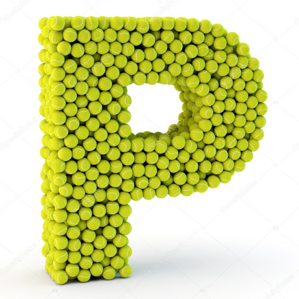 3D letter P made from tennis balls