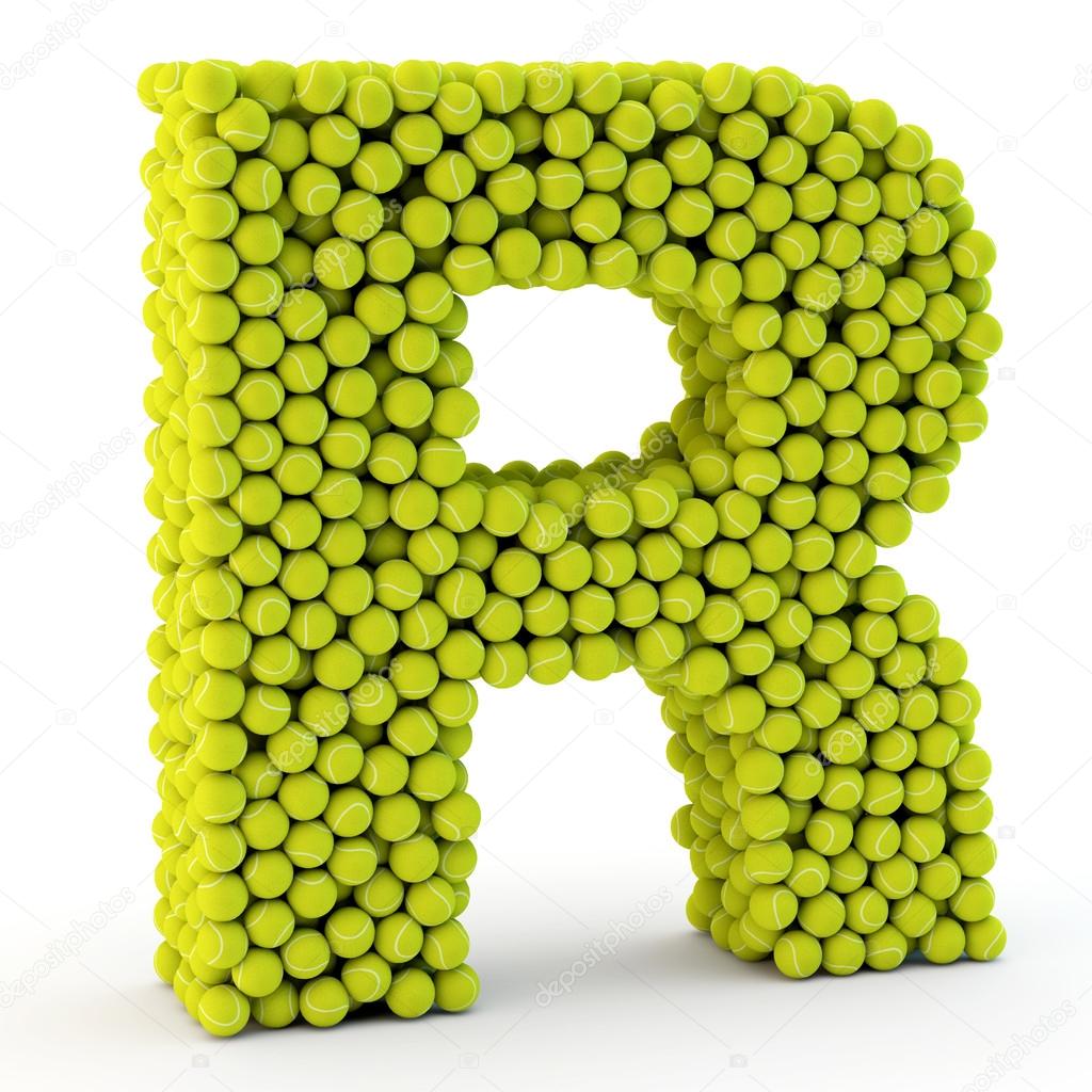 3D letter R made from tennis balls