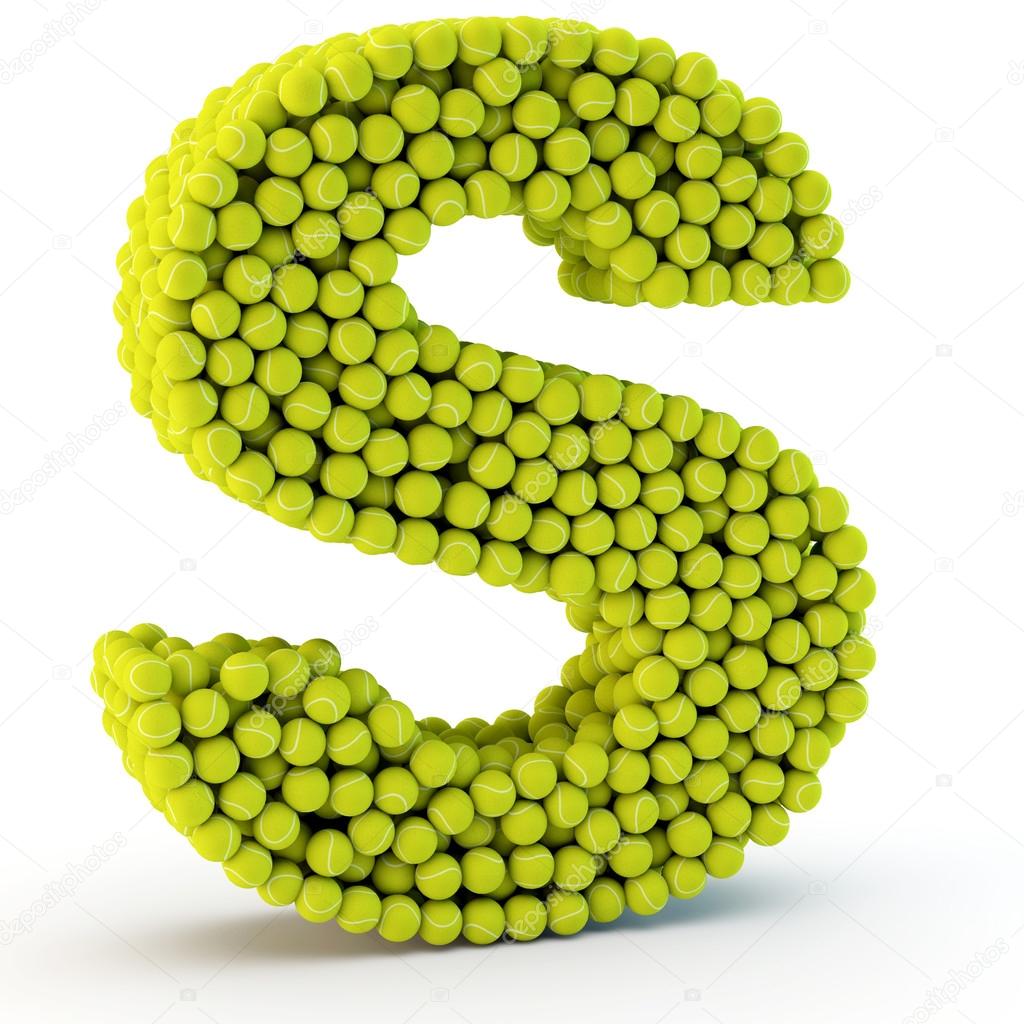 3D letter S made from tennis balls
