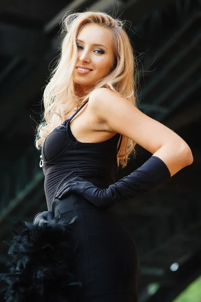 Blonde in black — Stock Photo, Image