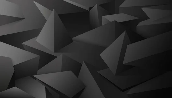 Fond de dés géométriques noirs. Fractales pyramidales triangulaires dans un paysage futuriste sombre — Image vectorielle