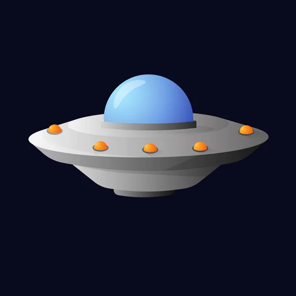 暗い背景に空飛ぶエイリアンソーサー — ストックベクタ