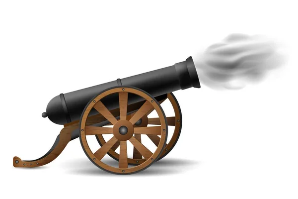 Disparos de cañón medieval sobre ruedas — Vector de stock