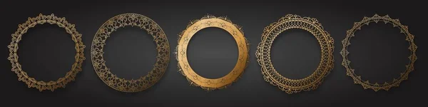 Bingkai lingkaran emas dekoratif - Stok Vektor