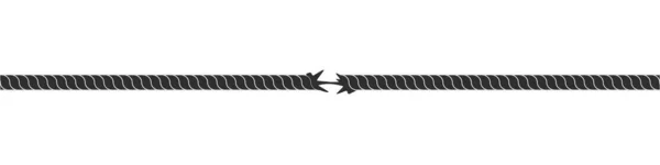 Rope torn in center. Black cable with pressure damaged fiber — стоковый вектор