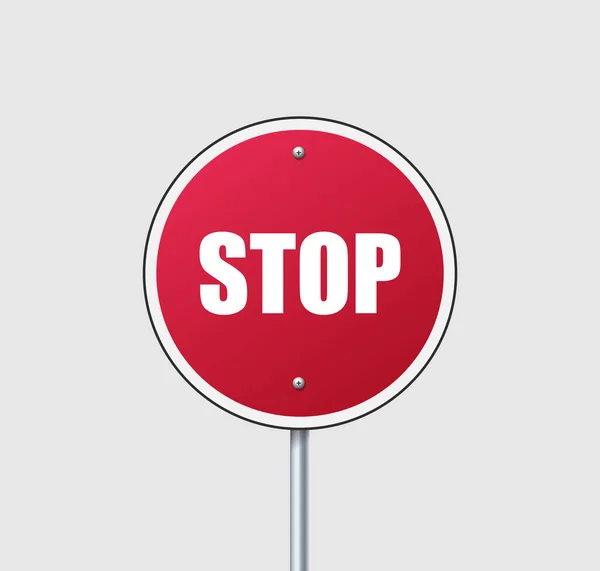Red street stop signal. Round traffic warning on tube — Vector de stock