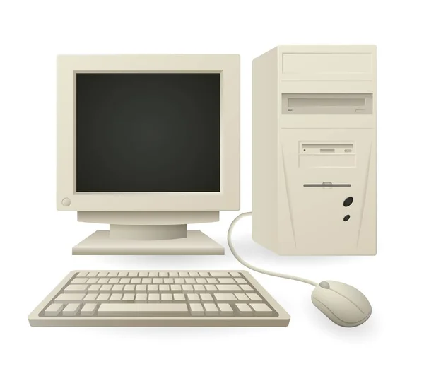 Retro computer with accessories — Stock Vector