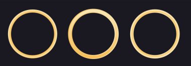 Altın yüzük çerçeveleri ayarlandı. Yuvarlak lüks tasarımı ve parlak mat vektör yüzeyi olan sarı pahalı metal mücevherler.