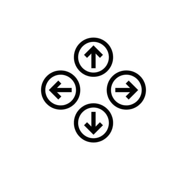 有四个方向的按钮 带有箭头导航元素的圆形黑色象形图 带有抽象运动和矢量道路指示 — 图库矢量图片