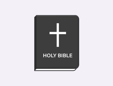 Kutsal İncil 'in maketi. Eski vektör vasiyetnameli Katolik ve Ortodoks İncilleri ile haç ve dini yazıtlar içeren kara cilt