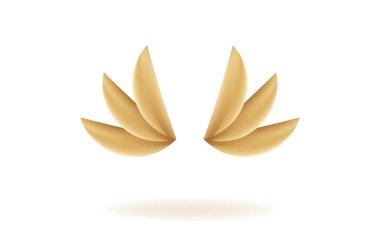 Altın kanat şablonu. Sarı özgürlük ve zaferin sembolü, parlak tüylü, üst düzey vektör dekorasyonlu.