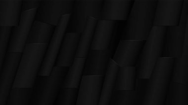 Siyah soyut 3D arka plan. Geometrik dekor ve dinamik vektör tasarımlı modern iz sürücü siyah minimalist yüzey