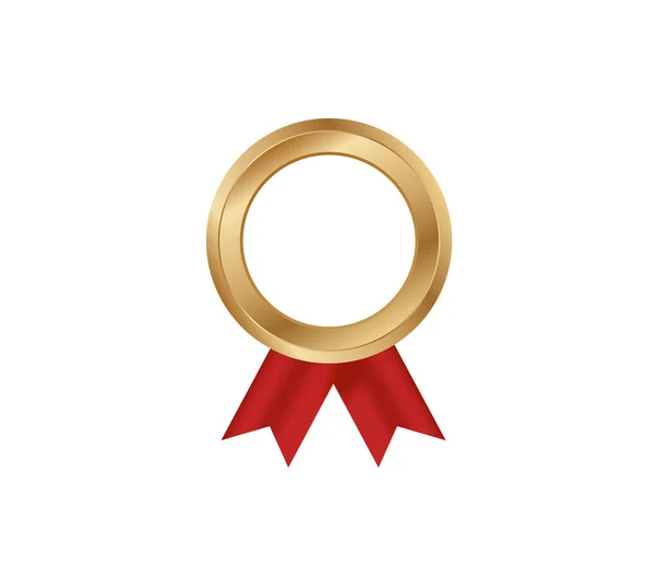 Anillo Medalla Oro Plantilla Cinta Roja Símbolo Premio Blanco Ganador — Vector de stock