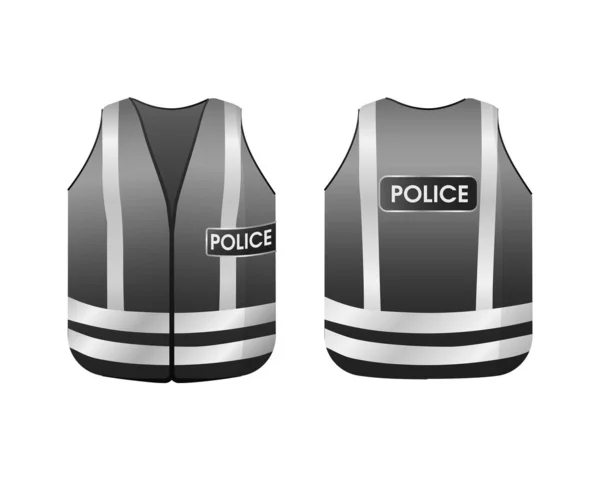 Police Reflective Vest Gray Uniform White Stripes Good Visibility Night — Vetor de Stock