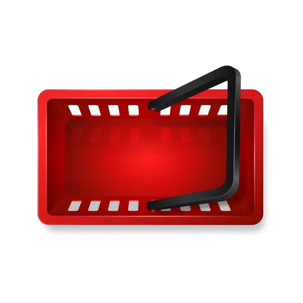 Red Shopping Basket Top View Plastic Box Black Handle Shopping — Stockvektor