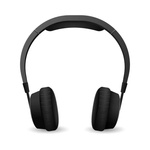 現代の現実的なヘッドフォン ステレオ音楽リスニングとゲームベクトルエンターテイメントのためのヘッドフォンソフトディスク付きブラックスタイリッシュなヘッドセット — ストックベクタ
