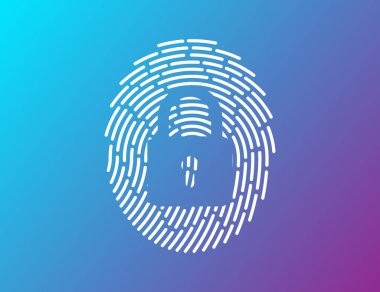 Fingerprint network cyber security background. Closed Padlock
