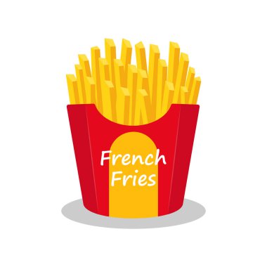 Potatoes French Fries in Red Carton Package Box Isolated on White background. Fast Food