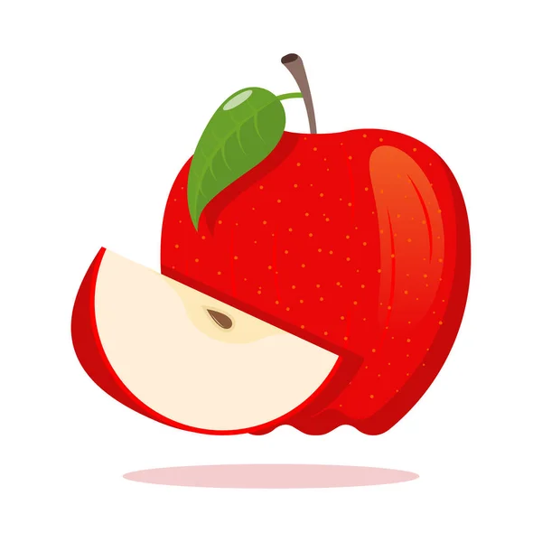 Rode Appels Met Groene Bladeren Apple Segment Vector Illustratie — Stockvector