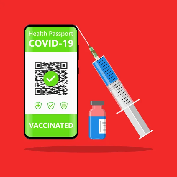 Electronic Covid Immunity Passport Digital Vaccine Certificate Code Vaccinated Person — стоковый вектор