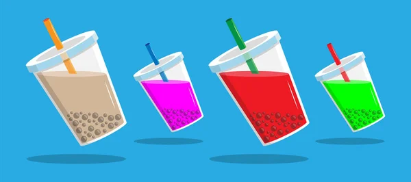 Set Bubble Tea Milk Tea Yummy Drinks Illustration — Image vectorielle