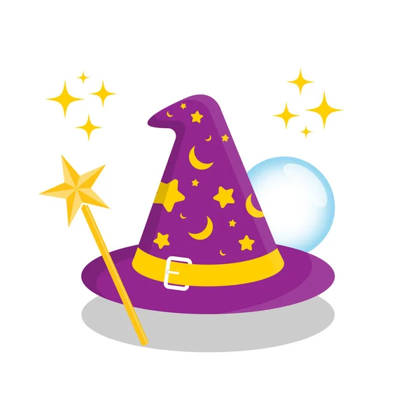 Wizard Hat Magic Glass Ball Wand — Stockvector