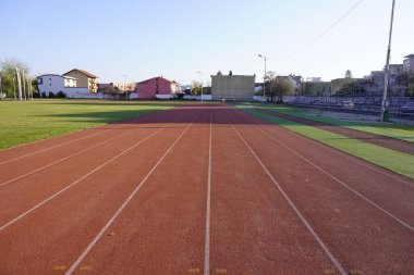 Arad, Arad Romania - December 9 2021: Stadium with running track athletics stadium