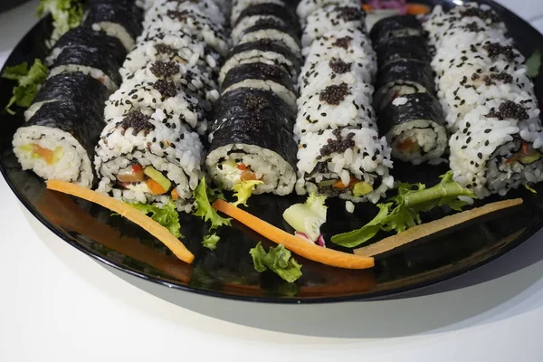 Sushi Set Rolls Served Plate — Φωτογραφία Αρχείου