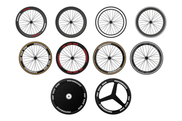 Set Bicycle Wheel Symbol Bike Rubber Race Bike Tyre Valve — Vetor de Stock