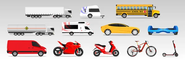Car Icons Collection Vector Illustration Flat Style Urban City Cars — Image vectorielle