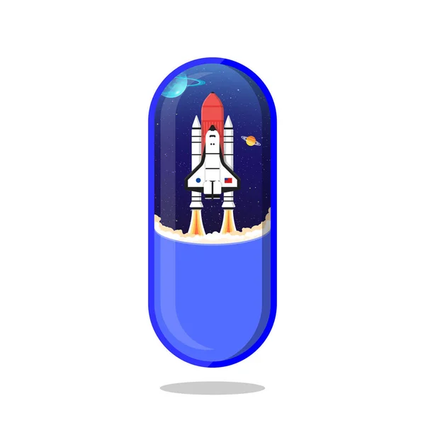 Sueño Píldora Cápsula Cohete Lanzamiento — Vector de stock